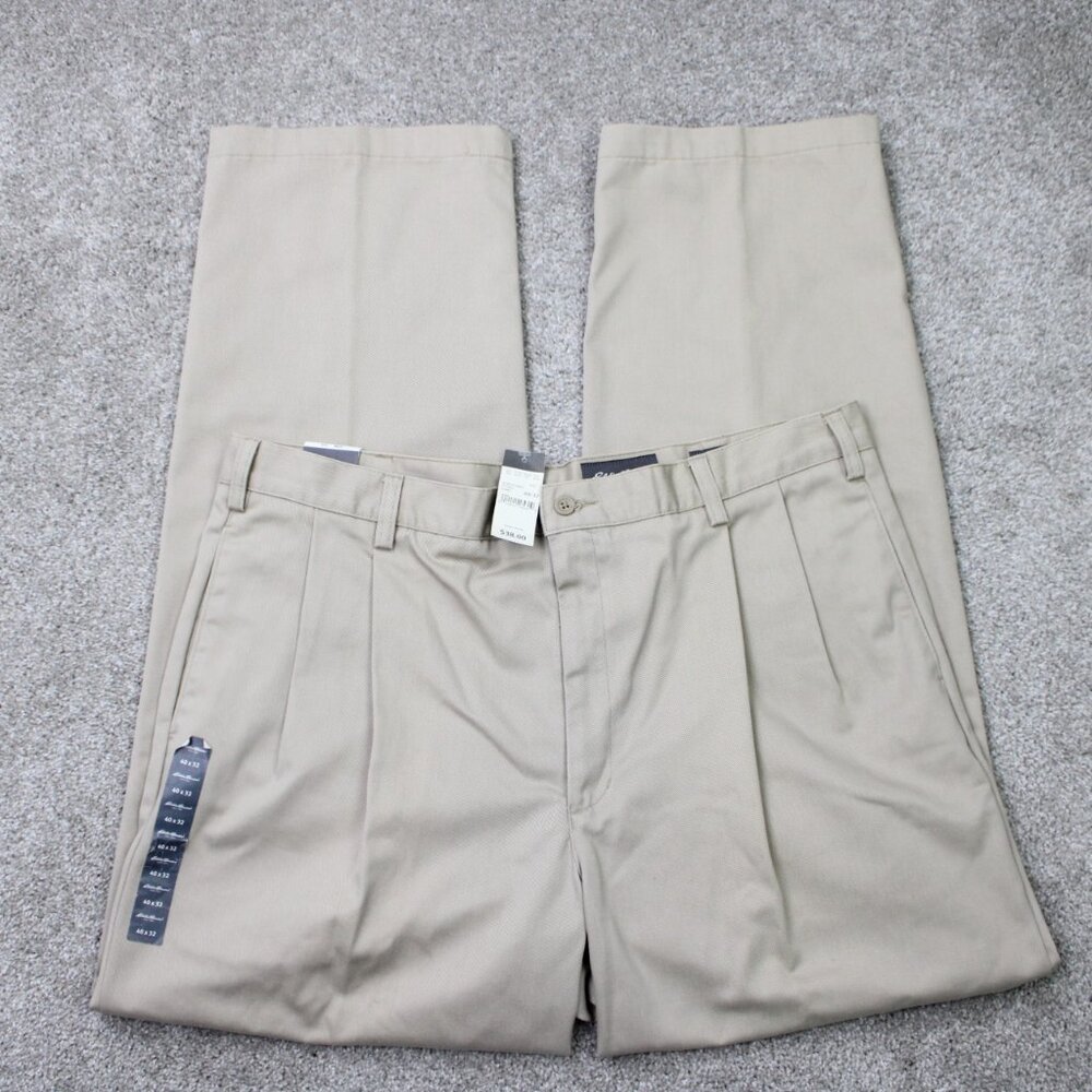 Eddie Bauer Chino Pants NWT Mens 40x32 Beige Wrinkle-Resistant‎ Relaxed Pleated